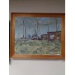 Continental school : Boat yard, oil on canvas, framed.