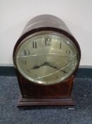 An Edwardian inlaid mahogany dome topped bracket clock with silvered dial (a/f)