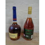 A bottle of Courviosier Cognac, 1 litre, bottle of Napoleon 3 year old brandy,