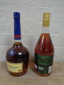 A bottle of Courviosier Cognac, 1 litre, bottle of Napoleon 3 year old brandy,