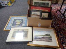 A box of pictures, prints, tapestries,