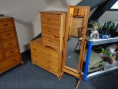 A three drawer pine chest,