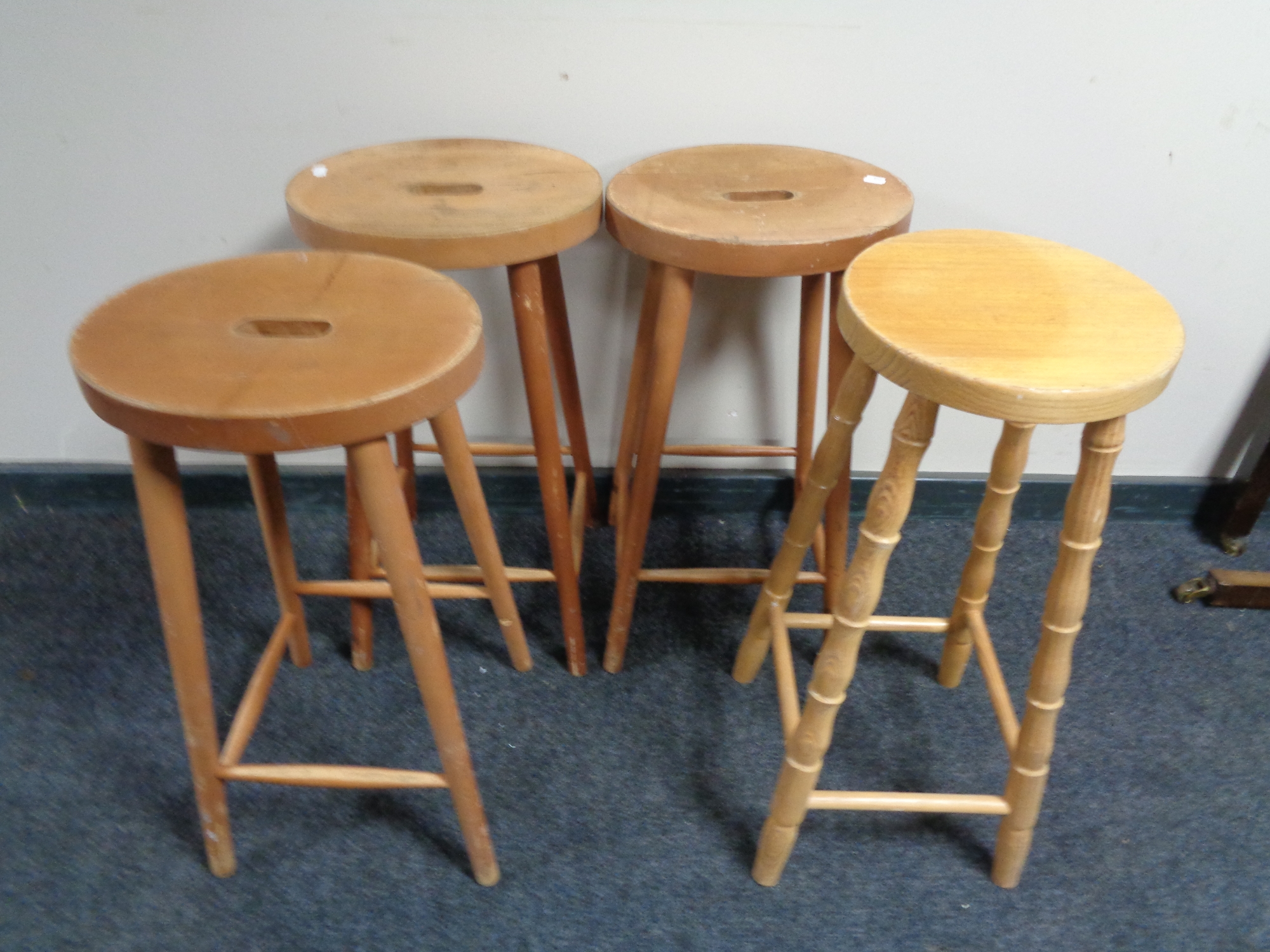 Four pine kitchen stools