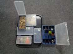 Six plastic fly boxes of fishing flies