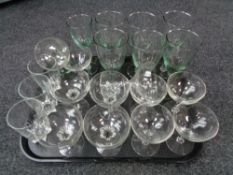 A tray of assorted 20th century drinking glasses