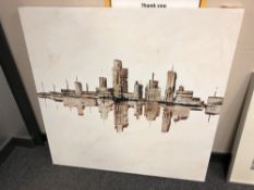 Jack Mason : Skyscraper Skyline with Reflection, oil on canvas, signed, 94 cm x 94 cm,