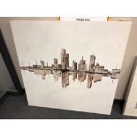 Jack Mason : Skyscraper Skyline with Reflection, oil on canvas, signed, 94 cm x 94 cm,