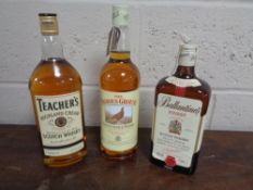 Three bottles of whisky - Famous Grouse, Teachers Highland Cream & Ballantines Scotch ,