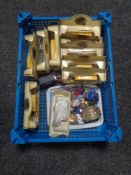 A basket of Oxford die cast and Days Gone By vehicles, belt buckle, assorted pin badges,