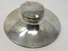 A silver capstan inkwell 'Presented to Bro. Gr. W.