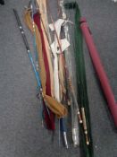 Six fly rods with carry bags to include Sharps of Aberdeen,