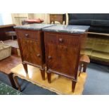 A pair of early 20th century mahogany marble topped bedside cabinets, height 73 cm, width 40 cm,