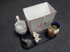 A tray of boxed Spode cabinet collection jug, Tupton ware vase,