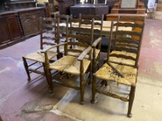 Six late 19th century oak ladder back kitchen chairs (a/f)