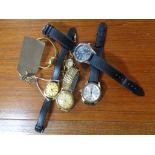 A collection of six assorted ladies and gents wristwatches; Accurist, Timex, Sekonda,