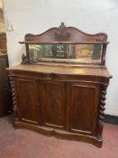 A Victorian mahogany mirror backed sideboard with barley twist column supports, total height 150 cm,