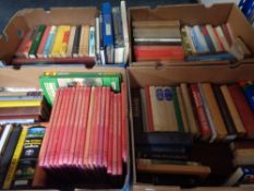 Four boxes of 20th century books including Junior Encyclopedia, novels,