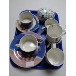 A tray of Gabbay coffee cups and plate set, Coalport egg trinket pot,