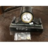 A Victorian black slate mantel clock CONDITION REPORT: 24cm height,