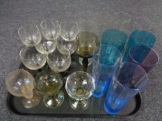 A tray of assorted 20th century drinking glasses