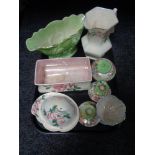 A tray of Maling - peony rose trinket pieces, blue lustre sundae dish,