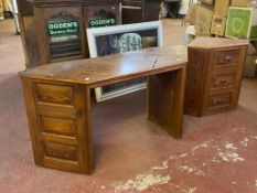 A pine parquet twin pedestal desk and matching corner unit