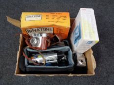 A box of assorted cameras to include Pentax and Kodak, digital photo frame, Sony video camera,