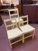 A painted oak bar stool and two matching chairs