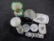 A tray of Poole dolphin, assorted Wedgwood and Shelley trinket dishes,