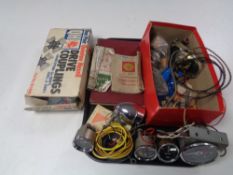 A tray of vintage car parts, boxed QH drive couplings for minis,