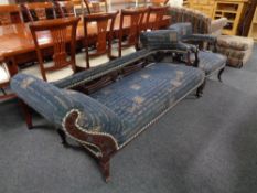 A late Victorian mahogany chaise longue and gentleman's chair