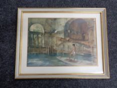 After Sir William Russell Flint : The Marchesa's Boathouse, colour print, 34.5 cm x 24 cm, framed.