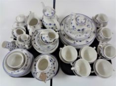 Two trays of Royal Doulton York Town blue and white dinner ware (approximately eighty-nine pieces)