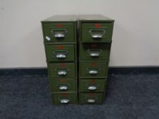 A pair of mid 20th century Veteran Series five drawer index chests, patent no.