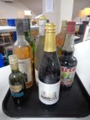 A tray of eleven assorted bottles of alcohol - muscat, creme de cassis,