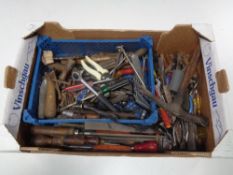 A box of hand tools, hammers, chisels, files,
