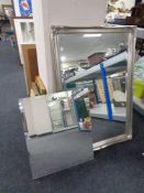 A silvered framed overmantel mirror and an unframed mirror