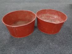 Two metal fire buckets