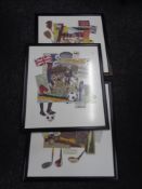 A set of three framed limited edition sporting prints by Markell depicting tennis,