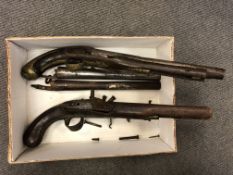 Two 19th century flintlock part-pistols (in relic condition),