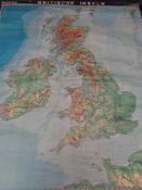 A 20th century German pull down school map depicting the British Isles