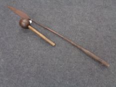 An early 20th century tribal spear together with a club