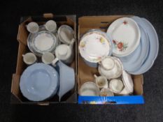 Two boxes containing County Sussex ironstone tea and dinner ware, J & G Meakin dinner ware,