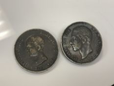Two silver coins - 1890 & 1885 5 Pesetas.