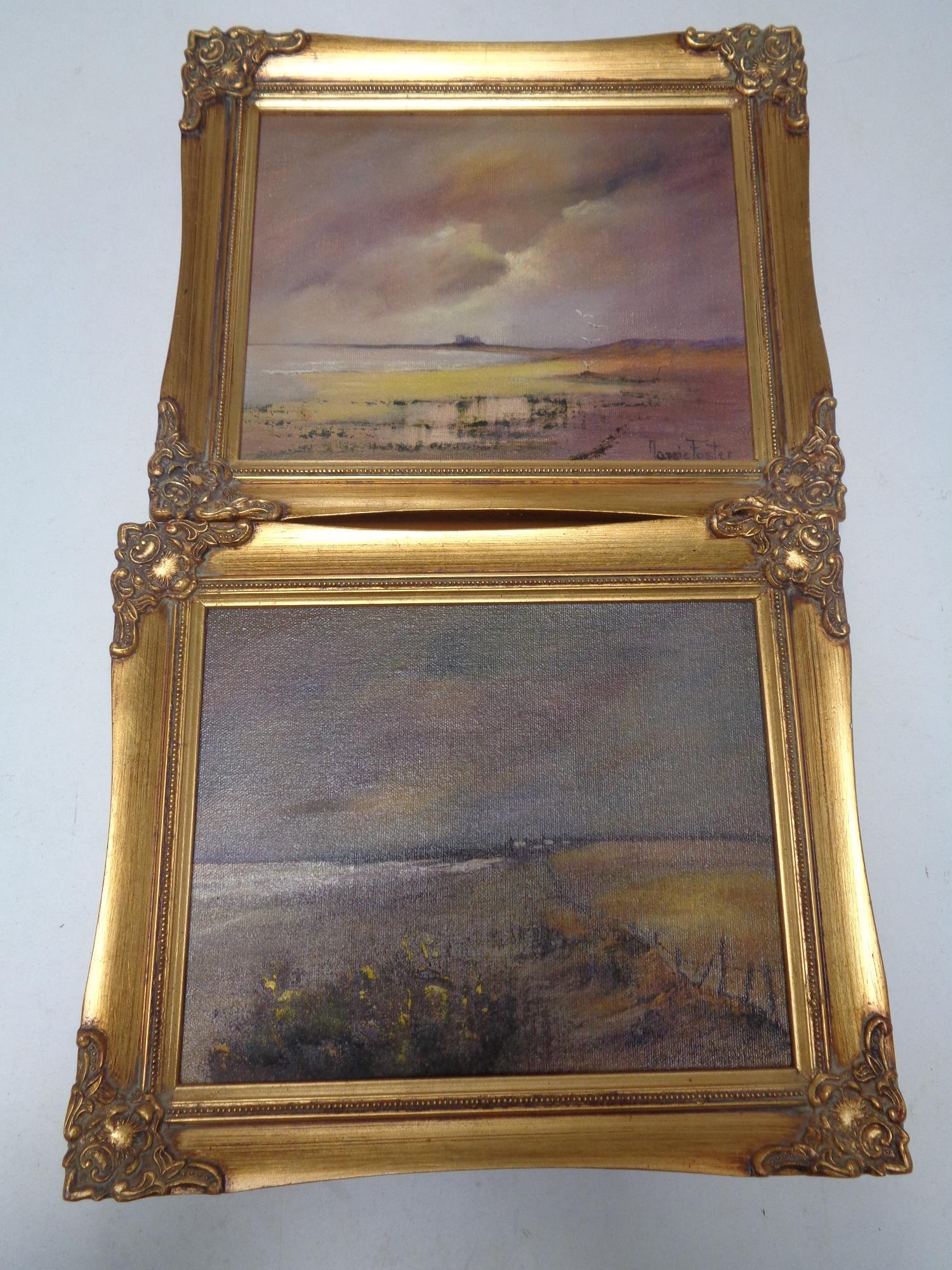 A pair of oils on board depicting coastal landscapes,