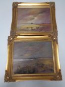 A pair of oils on board depicting coastal landscapes,