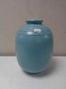 A Wedgwood ribbed vase, turquoise, height 24 cm in the style of Keith Murray,