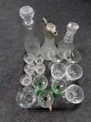 A tray of twentieth century glass ware, plated and cut glass jug,