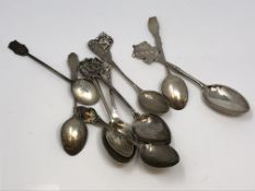 A collection of silver spoons, Edinburgh, Cleethorpes, Liverpool, Inverness etc.