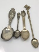 Three Norwegian silver spoons and an Italian spoon with horse finial